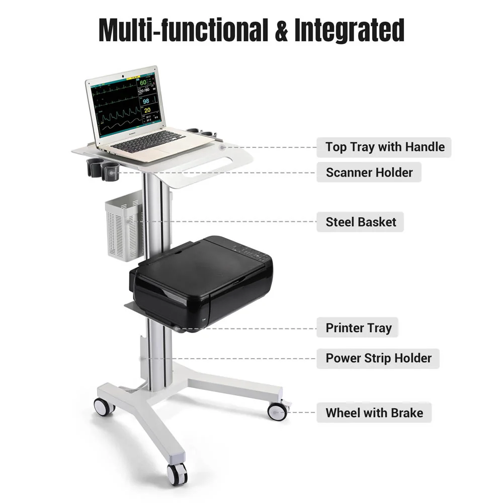 Rolling Laptop Cart with Power Outlet, Black detail image 6