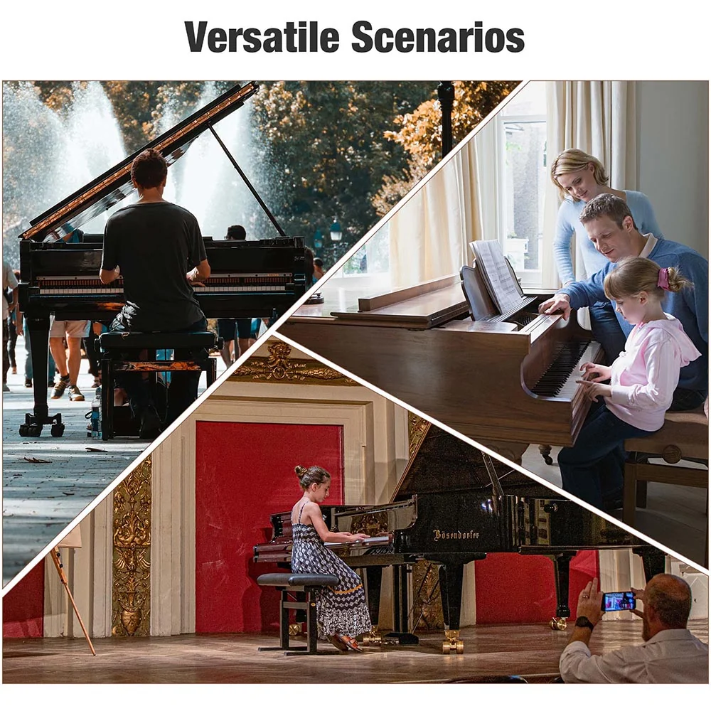 Banqueta de piano con altura ajustable, asiento de cuero sintético con almacenamiento, negro detail image 8