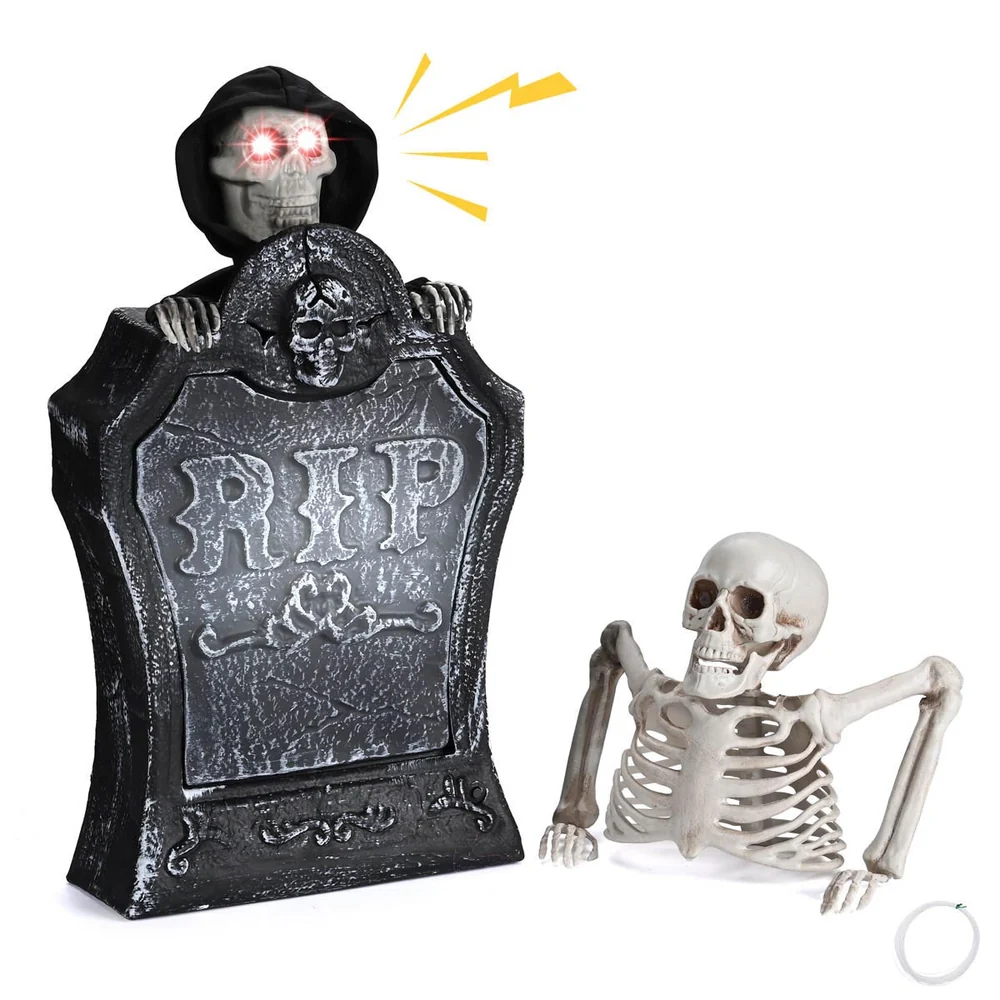 Tombstone with Emerging Skeleton — Halloween Animated Prop detail image 1