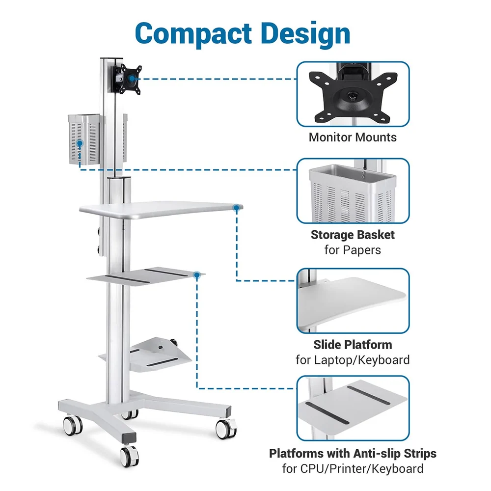 Mobile Computer Workstation Cart (with Casters) detail image 4