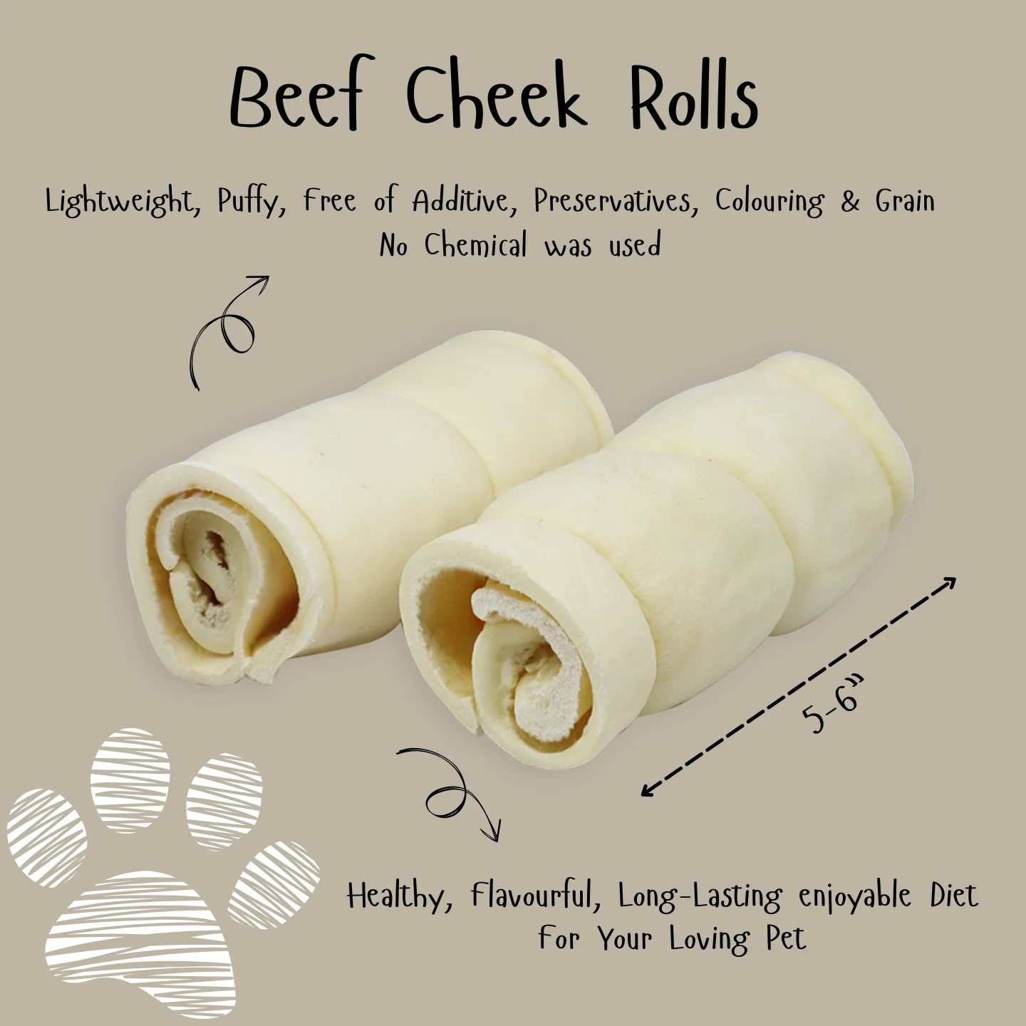 Azrapaws 5–6in Buffalo Cheek Roll — Natural Rawhide Chew for Medium & Large Dogs, Dental Care detail image 2
