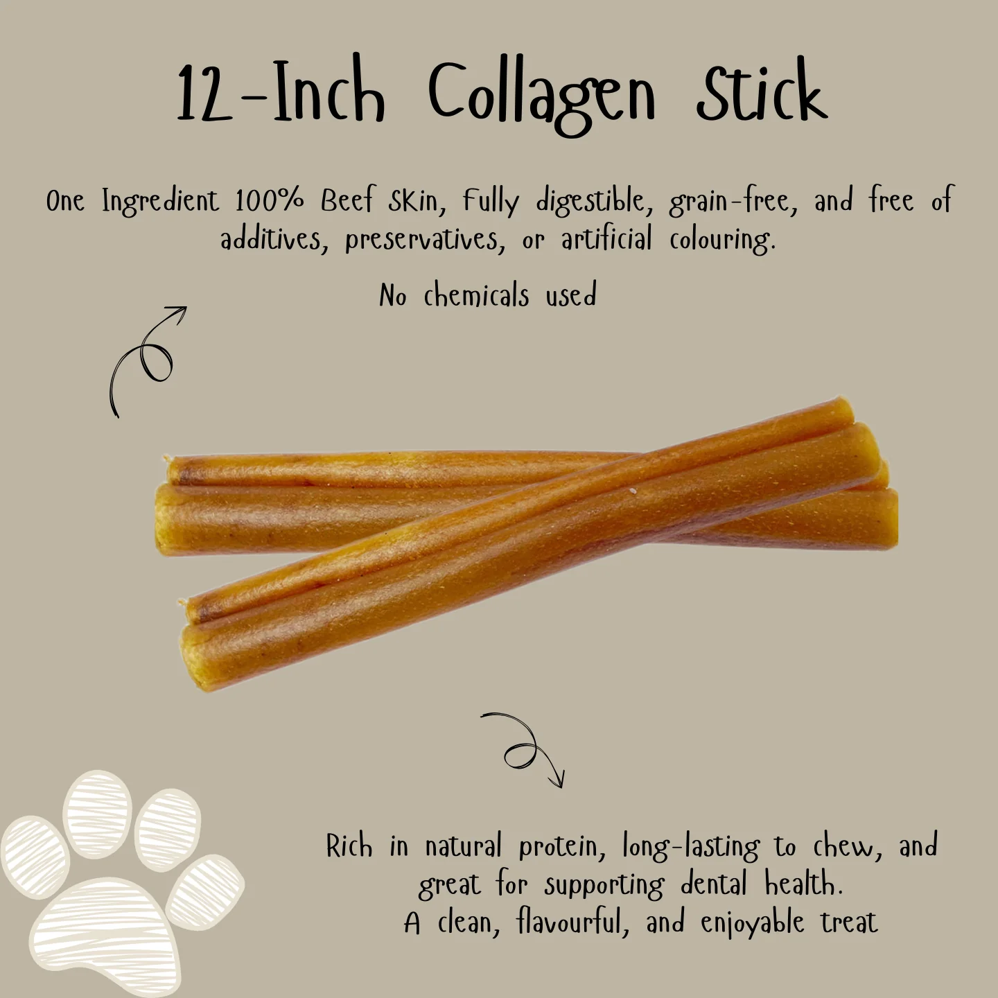Azrapaws 12-inch Natural Collagen Dog Chew Sticks - Rawhide Collagen Chews for Medium & Large Dogs, Dental Care detail image 1