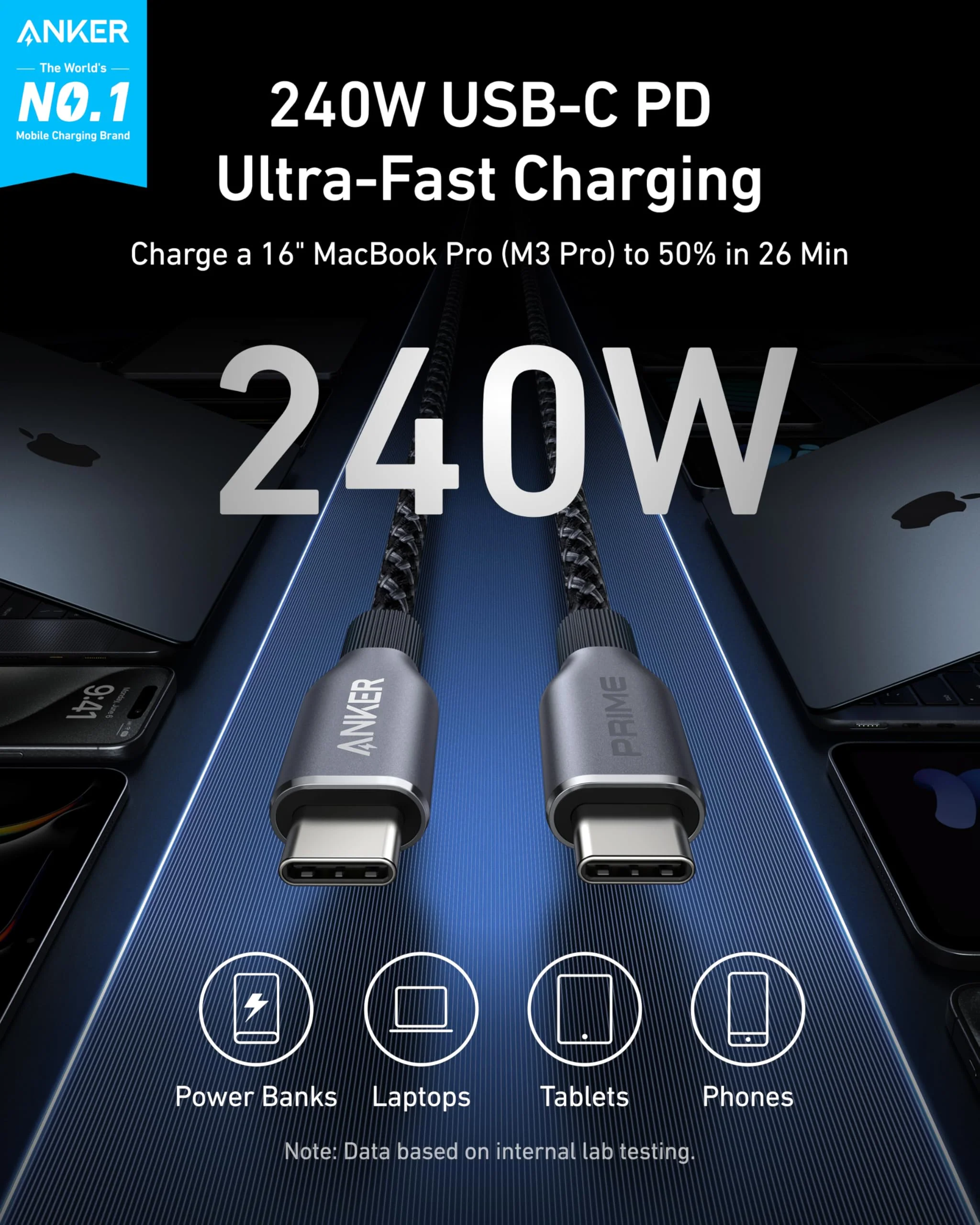 Anker Prime USB-C to USB-C Cable (240W, Recycled Braided) detail image 2