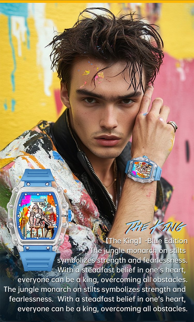 SKMEI KOTA Series Unisex Trendy Mechanical Watch — Square Transparent Case, Graffiti Dial, Automatic Movement, 30M Water Resistant Silicone Strap — Gift Item detail image 6
