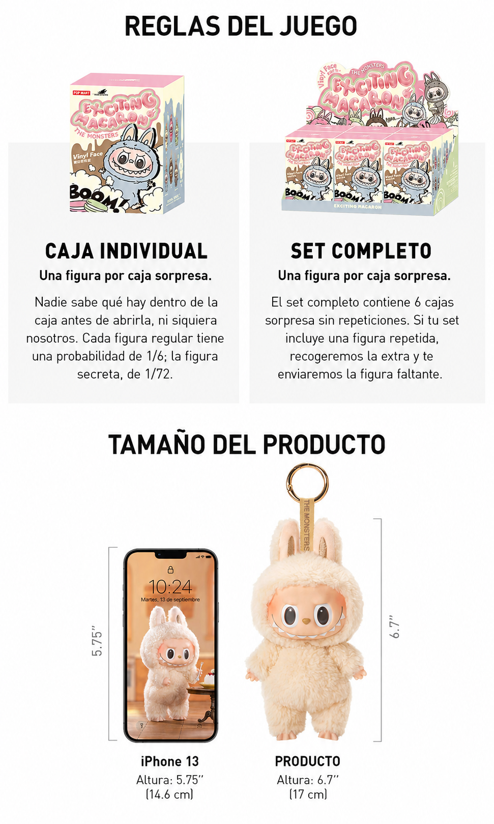 POP MART The Monsters Labubu Macarón Figura Vinilo Cara Peluche Colgante Caja Sorpresa 6.7 pulgadas Diseño Aleatorio Muñeco Articulado Decoración Coleccionable, Caja Individual detail image 6