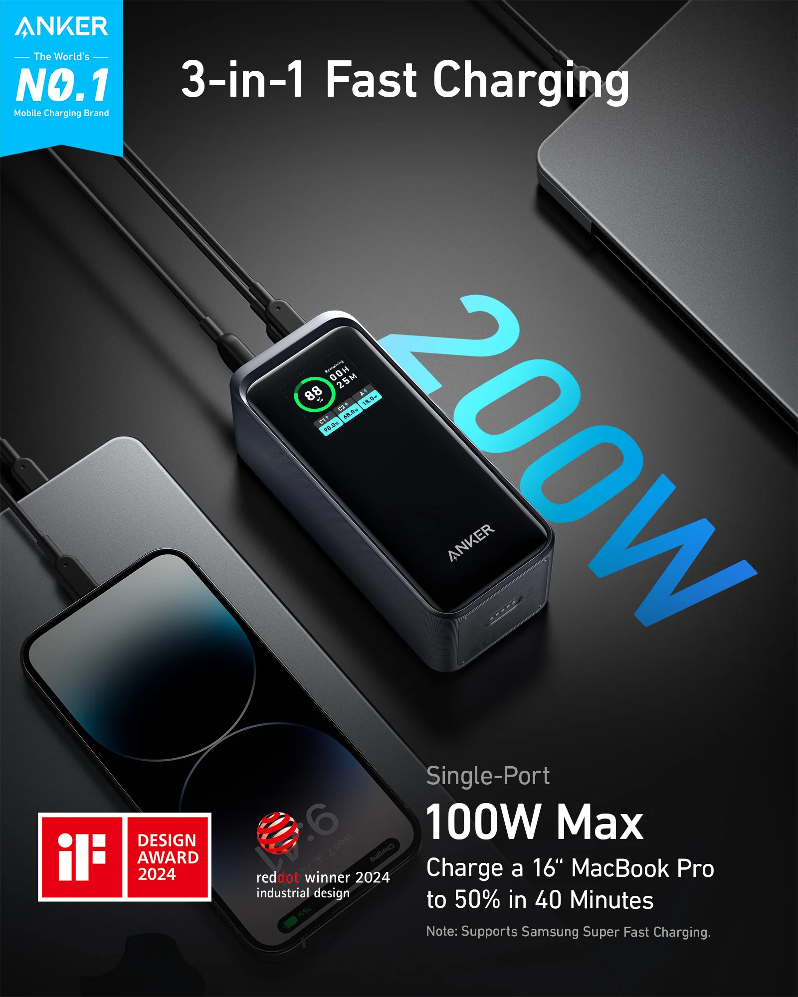 Anker Prime Portable Power Bank (20,000mAh, 200W) detail image 2