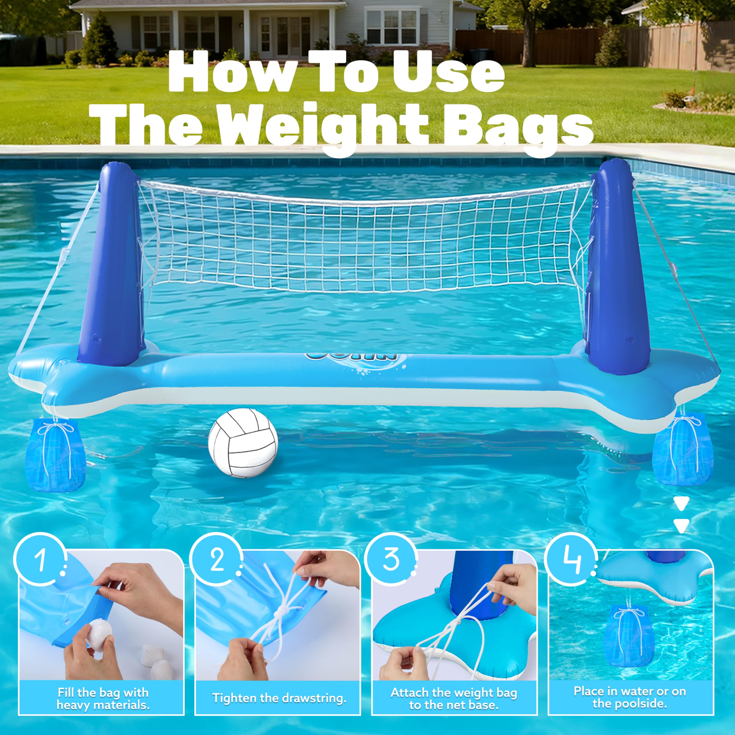 JOYIN Inflatable Volleyball Net & Basketball Hoop Pool Float Set with Balls, Dark Blue detail image 3