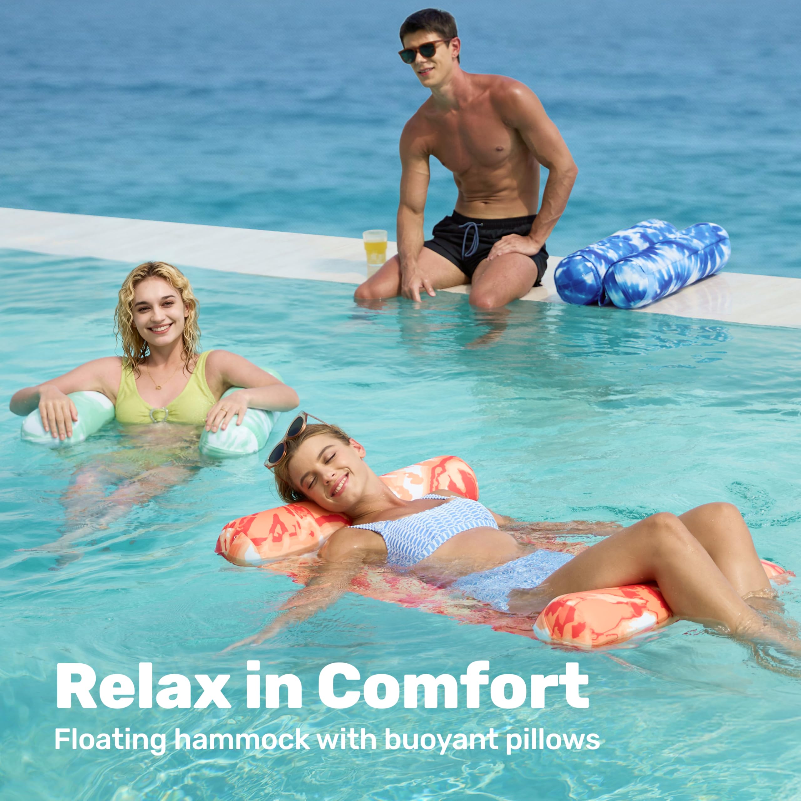Sloosh 3-Pack 4-in-1 Inflatable Pool Floats — Water Hammock Lounges, Multi-Purpose Pool Accessories (Saddle, Lounge Chair, Drifter) for Pool, Lake, Beach detail image 3