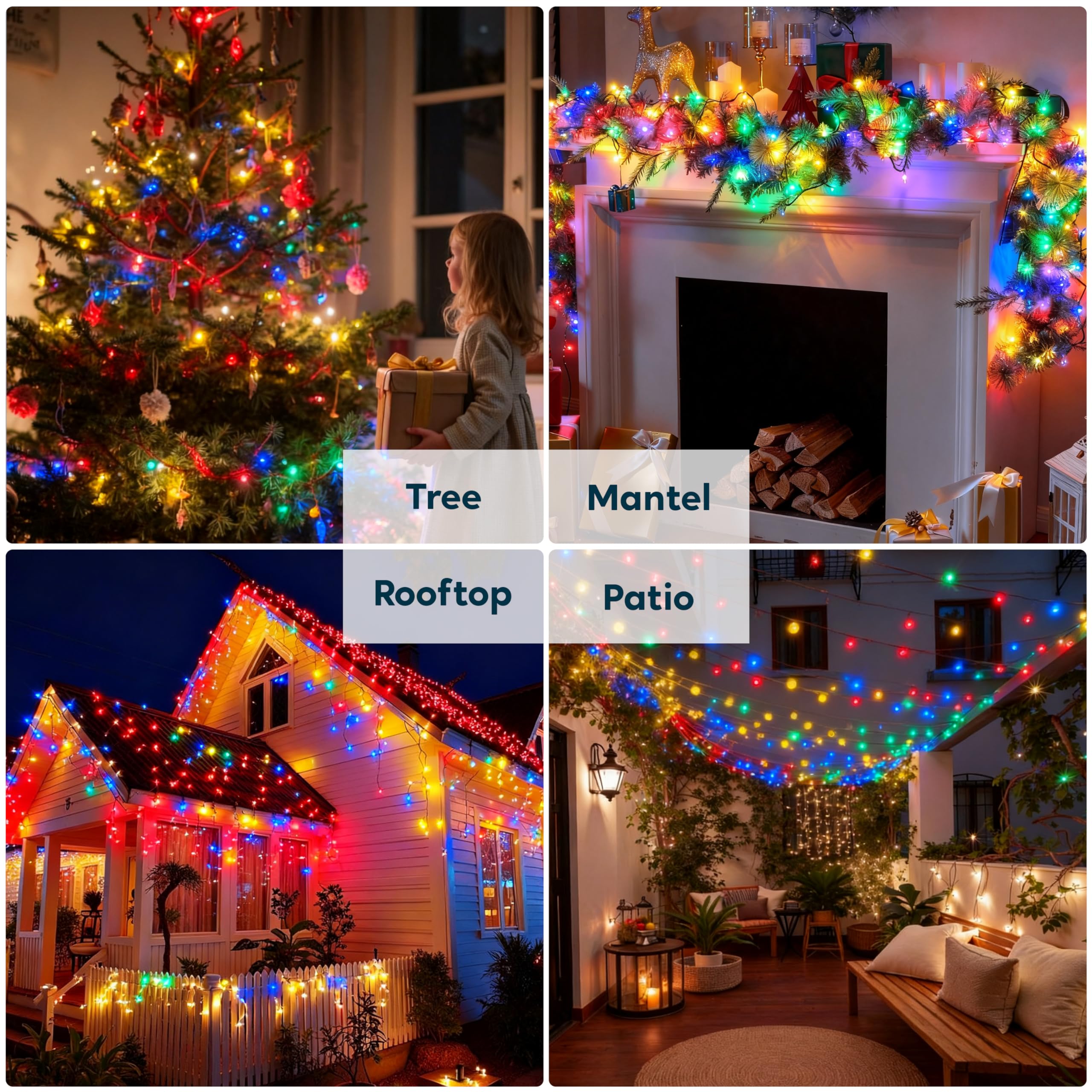 Joiedomi LED Christmas String Lights, 200 Count (66. 3 ft), Battery Operated Fairy Lights with 8 Modes, Flexible Green Wire, Multicolor detail image 1