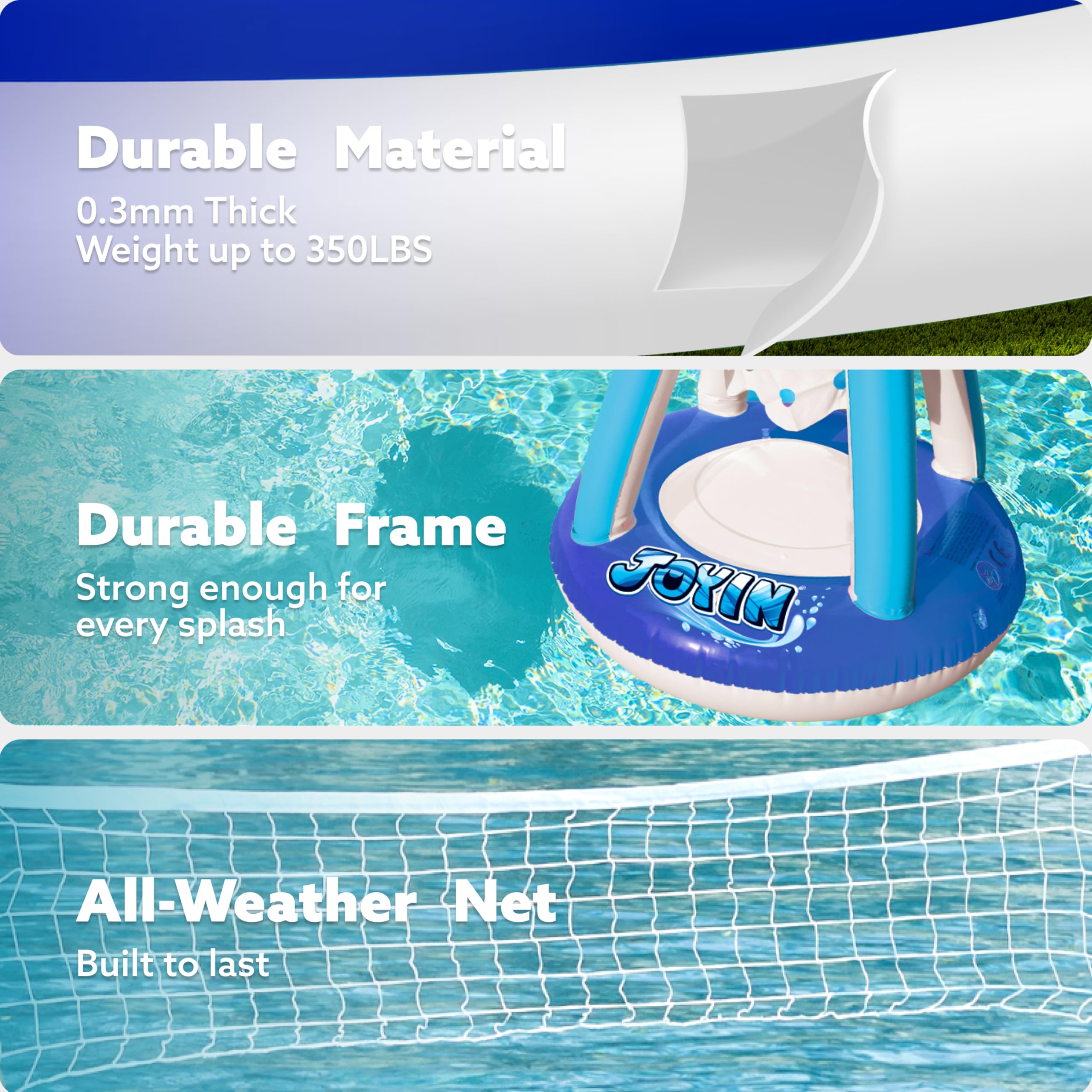 JOYIN Inflatable Volleyball Net & Basketball Hoop Pool Float Set with Balls, Dark Blue detail image 4