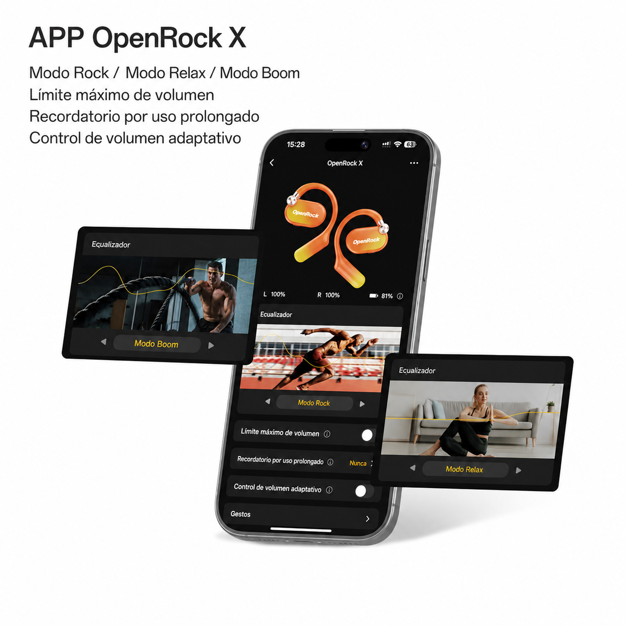 OpenRock X | Auriculares deportivos Bluetooth de conducción ósea abiertos con 48 horas de autonomía, IPX5 resistente al agua, cuatro micrófonos con ANC, ganchos ajustables, ideales para correr, ciclismo, gimnasio y desplazamientos detail image 7