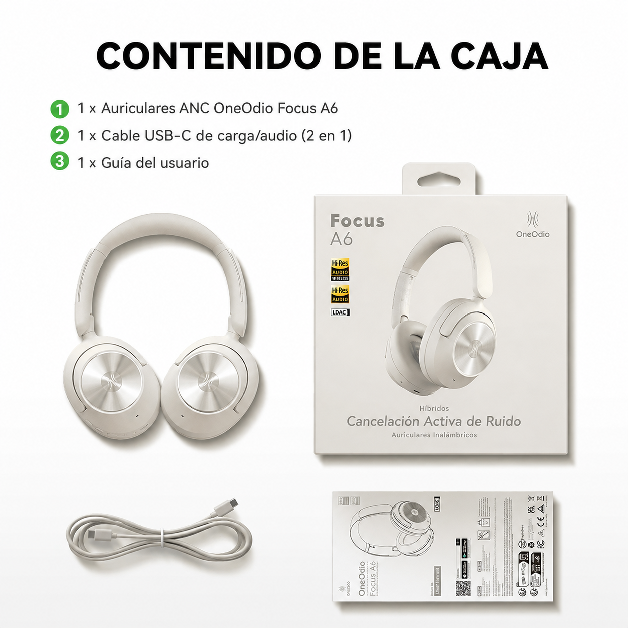 OneOdio Focus A6 Auriculares Bluetooth circumaurales con ANC híbrido - 75 horas de autonomía, -48dB, Hi-Res LDAC, Bluetooth 6.0 (para desplazamientos, viajes, oficina y música) detail image 11