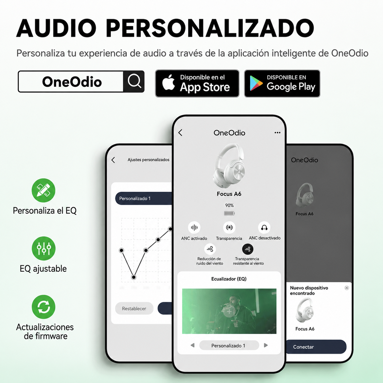 OneOdio Focus A6 Auriculares Bluetooth circumaurales con ANC híbrido - 75 horas de autonomía, -48dB, Hi-Res LDAC, Bluetooth 6.0 (para desplazamientos, viajes, oficina y música) detail image 6