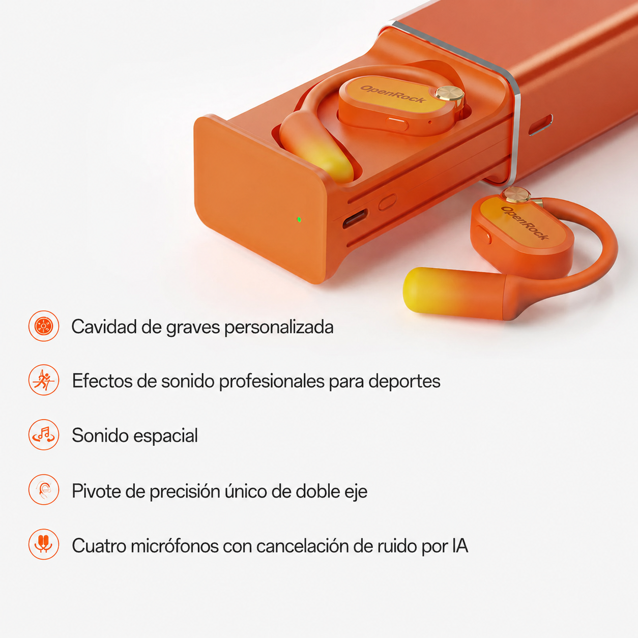 OpenRock X | Auriculares deportivos Bluetooth de conducción ósea abiertos con 48 horas de autonomía, IPX5 resistente al agua, cuatro micrófonos con ANC, ganchos ajustables, ideales para correr, ciclismo, gimnasio y desplazamientos detail image 5