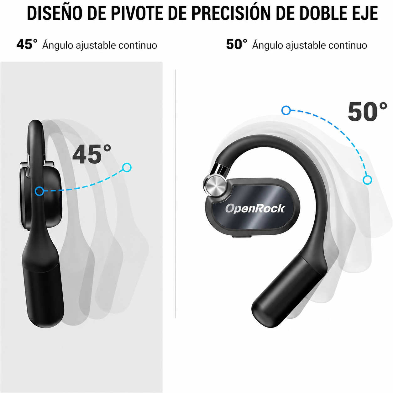 OpenRock X | Auriculares deportivos Bluetooth de conducción ósea abiertos con 48 horas de autonomía, IPX5 resistente al agua, cuatro micrófonos con ANC, ganchos ajustables, ideales para correr, ciclismo, gimnasio y desplazamientos detail image 3