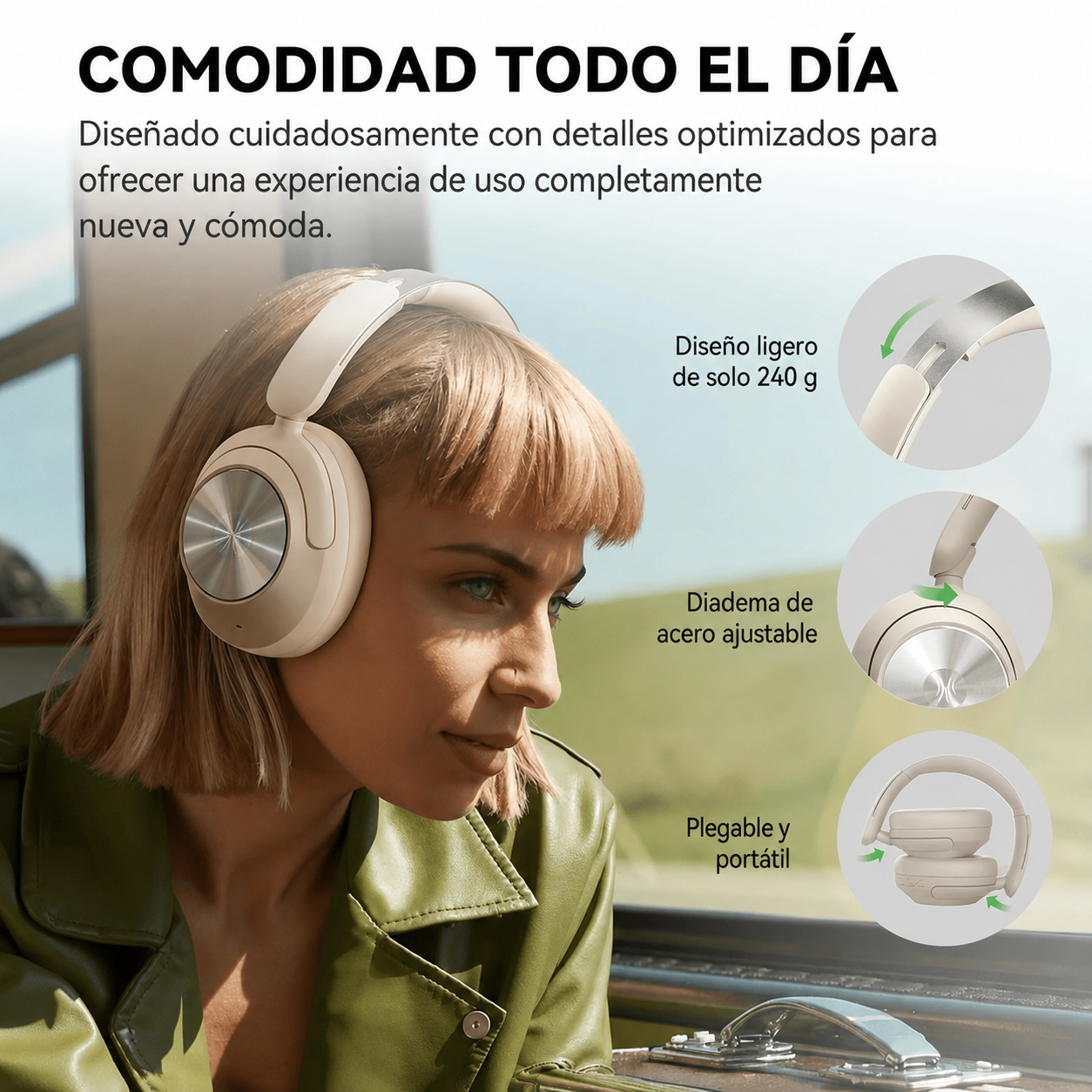 OneOdio Focus A6 Auriculares Bluetooth circumaurales con ANC híbrido - 75 horas de autonomía, -48dB, Hi-Res LDAC, Bluetooth 6.0 (para desplazamientos, viajes, oficina y música) detail image 9