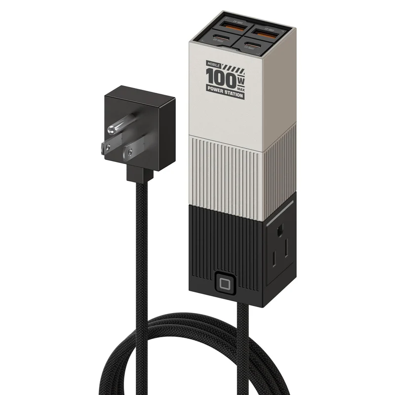mfish E-Train Estación de carga GaN 100W, toma de corriente de escritorio 6 en 1, 2 enchufes AC + 2 USB-C + 2 USB-A, cable de alimentación de 5 ft detail image 3