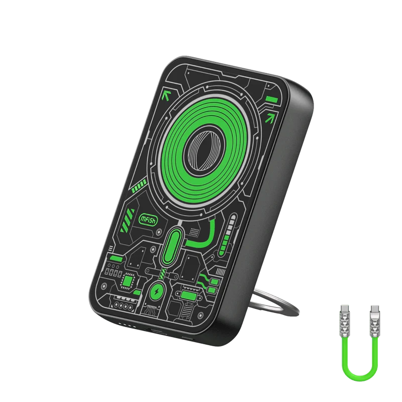 mfish E-Monster 10000mAh Magnetic Wireless Power Bank — Qi2 15W Wireless, 20W USB-C Fast Wired, 4-in-1 Foldable Stand detail image 2