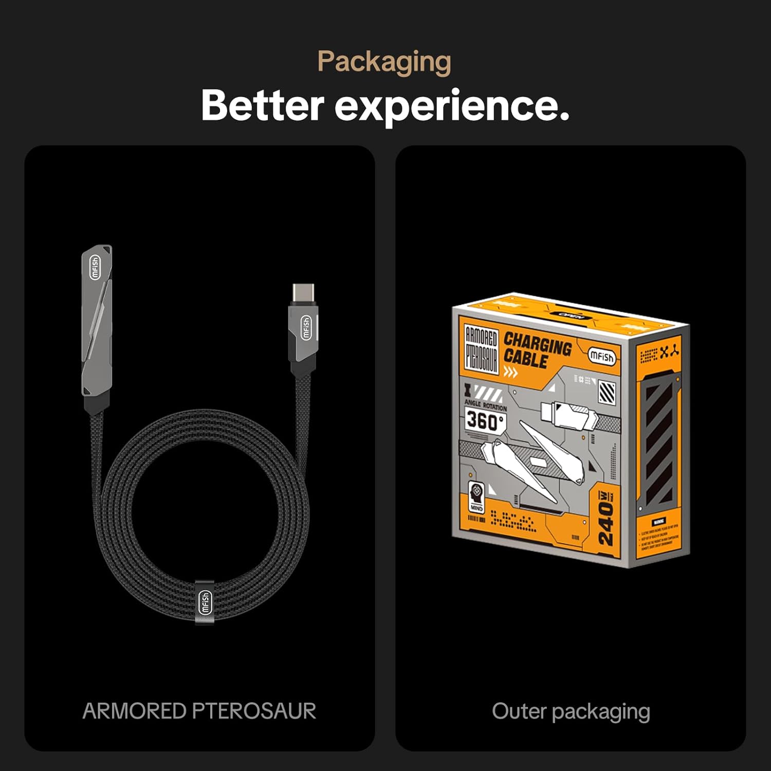 MFish 240W USB-C to USB-C Fast Charging Cable — Type-C Quick Charge Cable with T-Shape Stand, 90° Right-Angle Gaming Cable, Compatible with iPhone 17/16/15, MacBook, Tablets, Galaxy S25/S24, Durable Braided Cable, 3.93 ft detail image 10