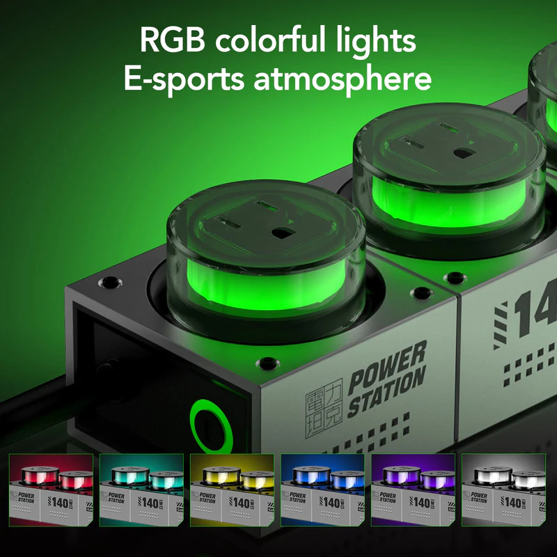 mfish E-Tank 140W GaN RGB Estación de carga de escritorio, centro de energía 7 en 1 con 3 enchufes CA + 3 USB-C + 1 USB-A, salida AC 1250W detail image 8