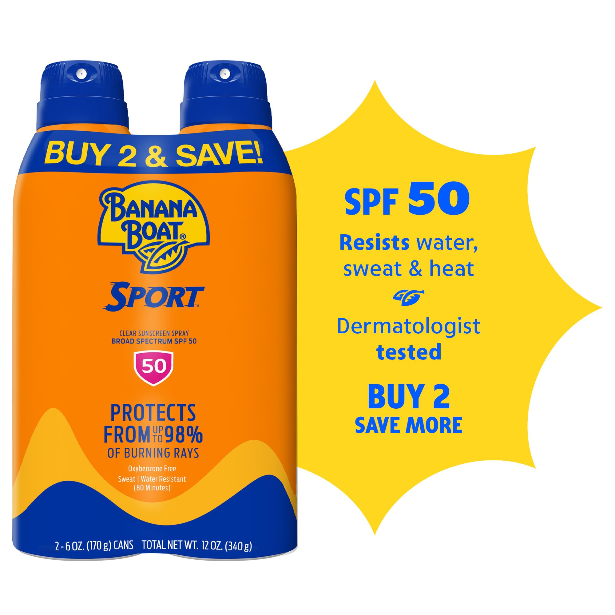Banana Boat Sport Ultra Sunscreen Spray SPF 50, Water Resistant, Oxybenzone & Octinoxate Free, 6 oz Twin Pack detail image 4