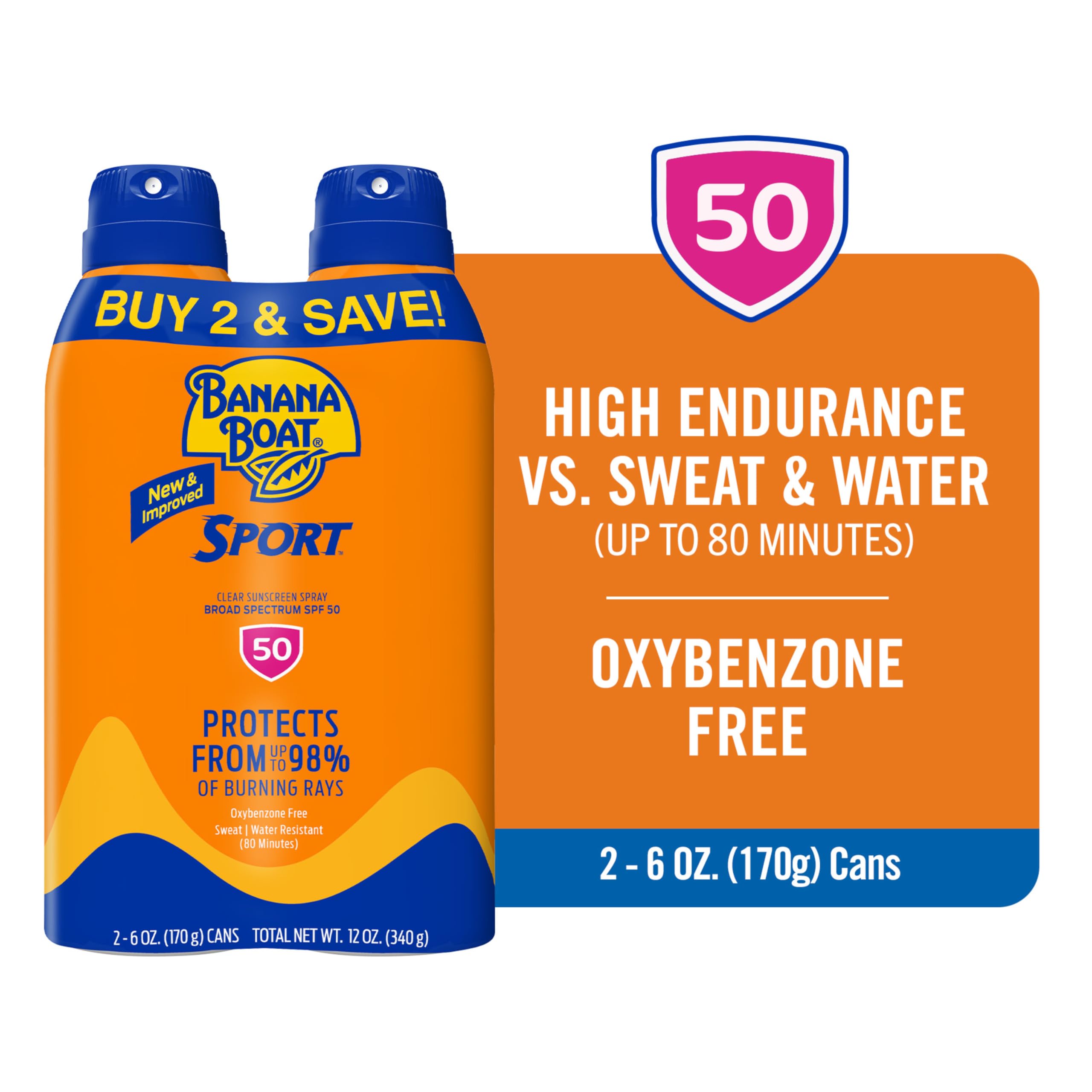 Banana Boat Sport Ultra Sunscreen Spray SPF 50, Water Resistant, Oxybenzone & Octinoxate Free, 6 oz Twin Pack detail image 5