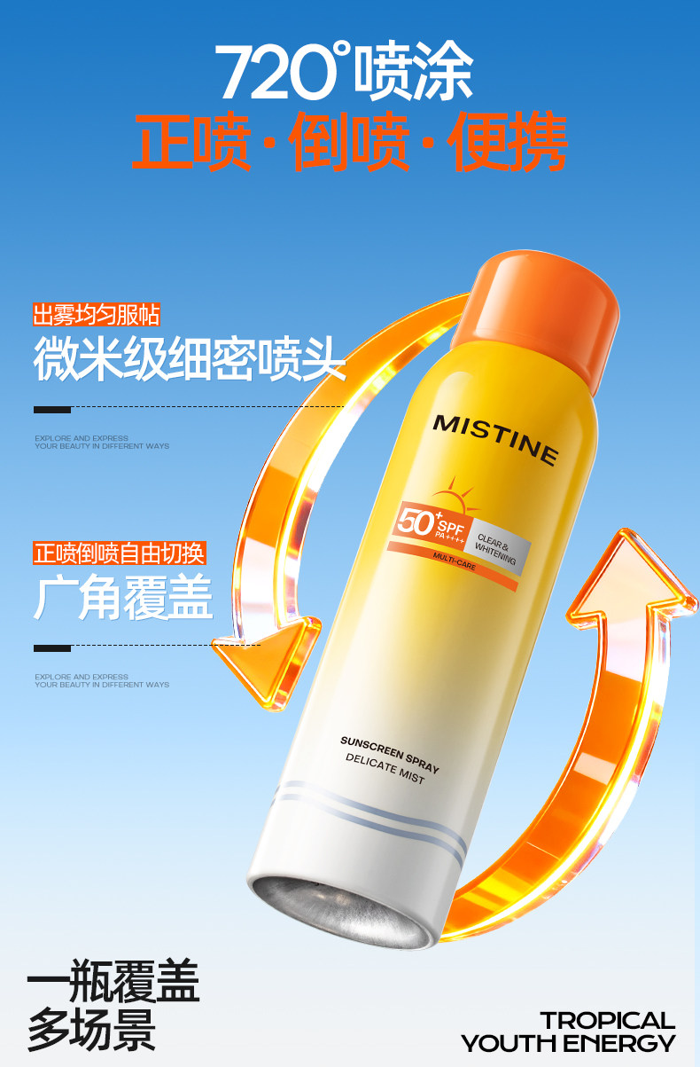 Mistine Aqua Base Clear And Whitening Sunscreen Spray, Brightens And Evens Skin Tone, Waterproof, SPF50+ PA++++, 80ml detail image 14