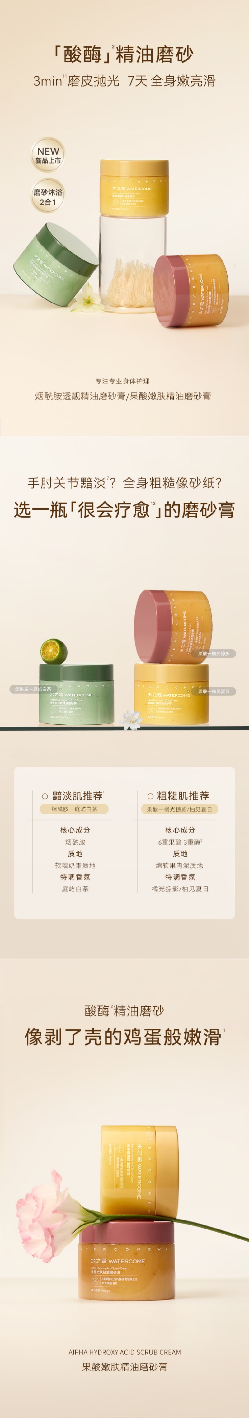 Exfoliante corporal en crema con niacinamida y aceites esenciales watercome - Té blanco Tingyu, 180 g detail image 1