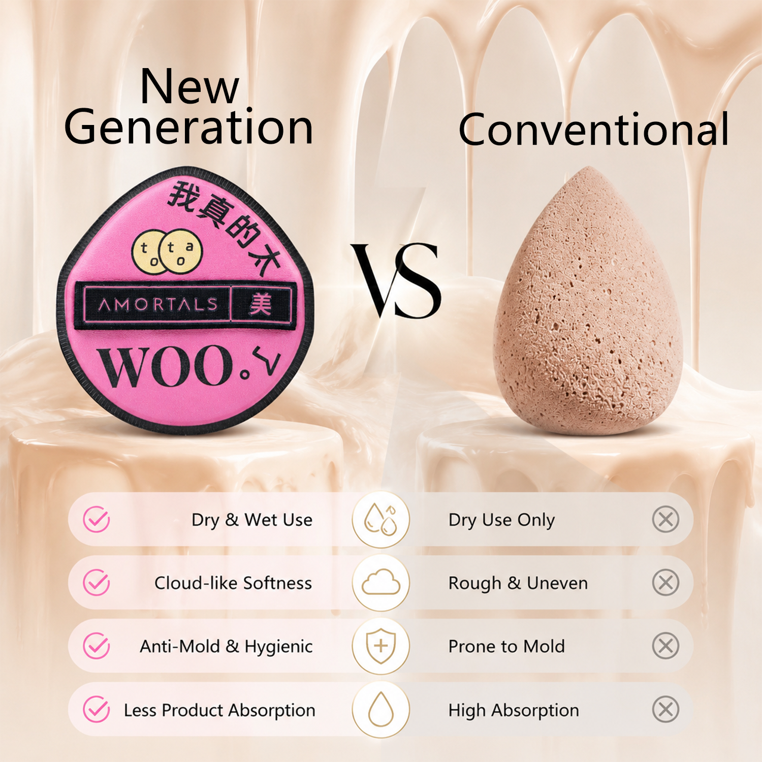 AMORTALS Foundation Sponges, 2-Pack Waterdrop Makeup Sponge with Travel Case — Liquid Foundation Beauty Blender for Flawless Skin detail image 3