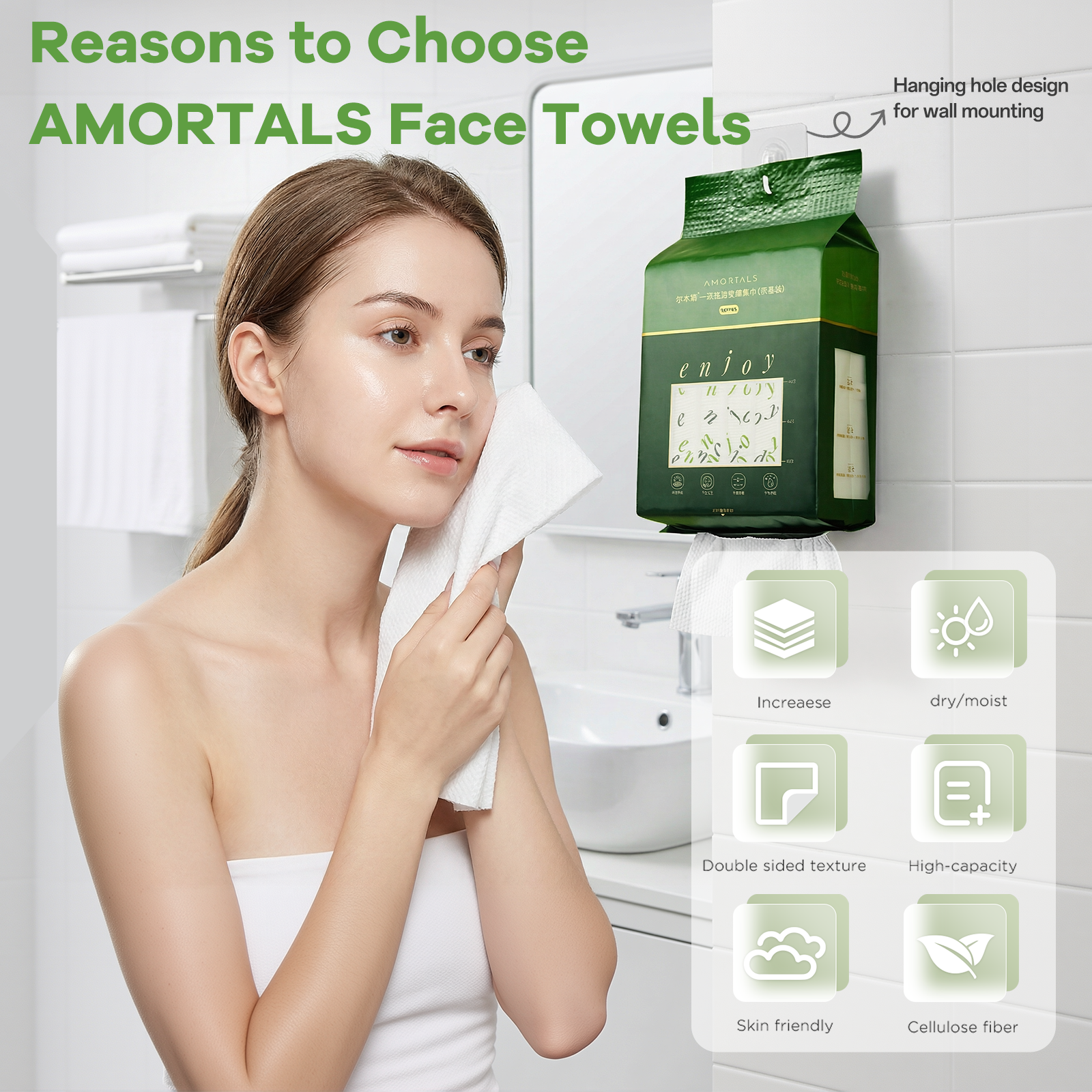 AMORTALS 180-Count Disposable Facial Towels — Extra Soft, Thick Cotton Cleansing Wipes | Makeup Remover & Washcloth, Biodegradable Lint-Free detail image 6