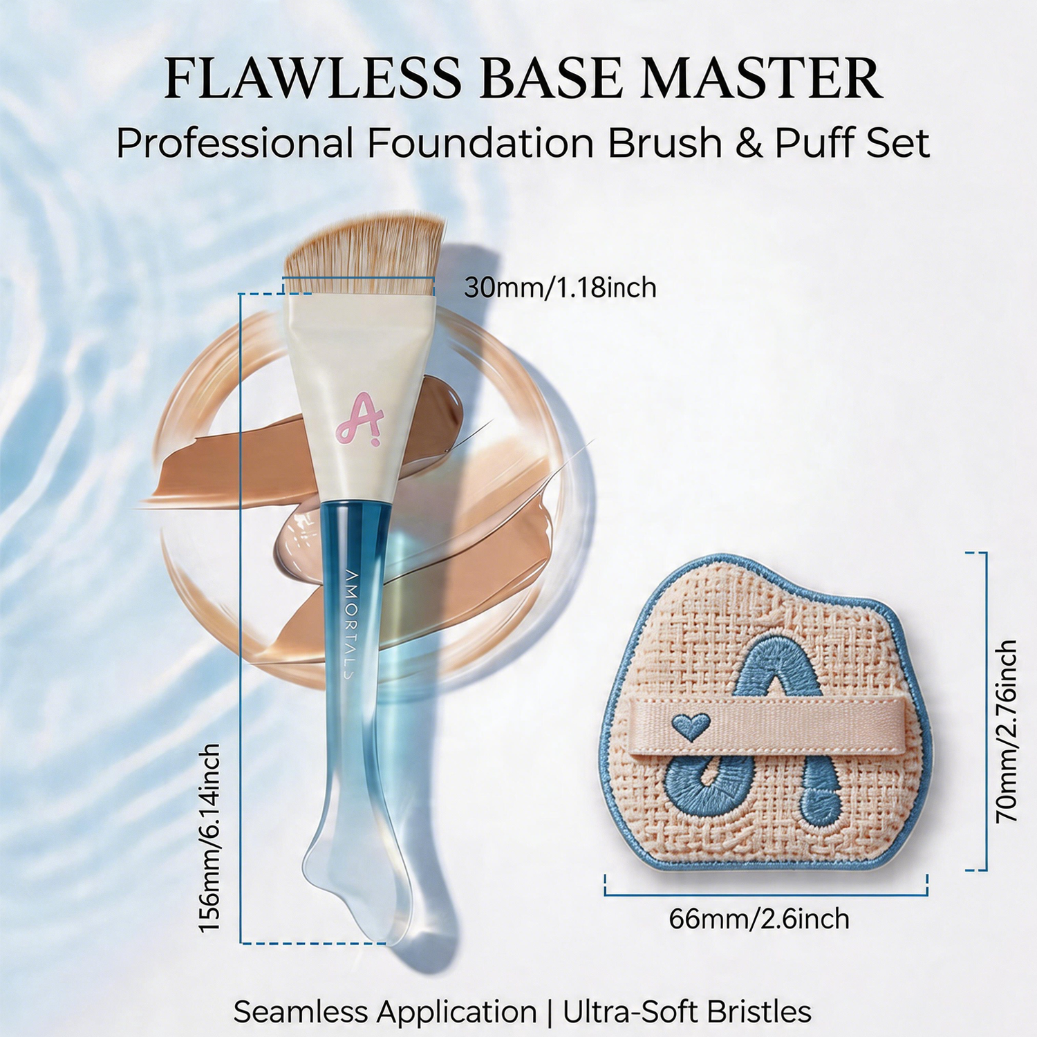 AMORTALS Ultra-Thin Flat Foundation Brush — Professional Makeup Brush for Liquid Foundation, Creams & Masks, Soft Synthetic Fibers for Seamless Blending detail image 1