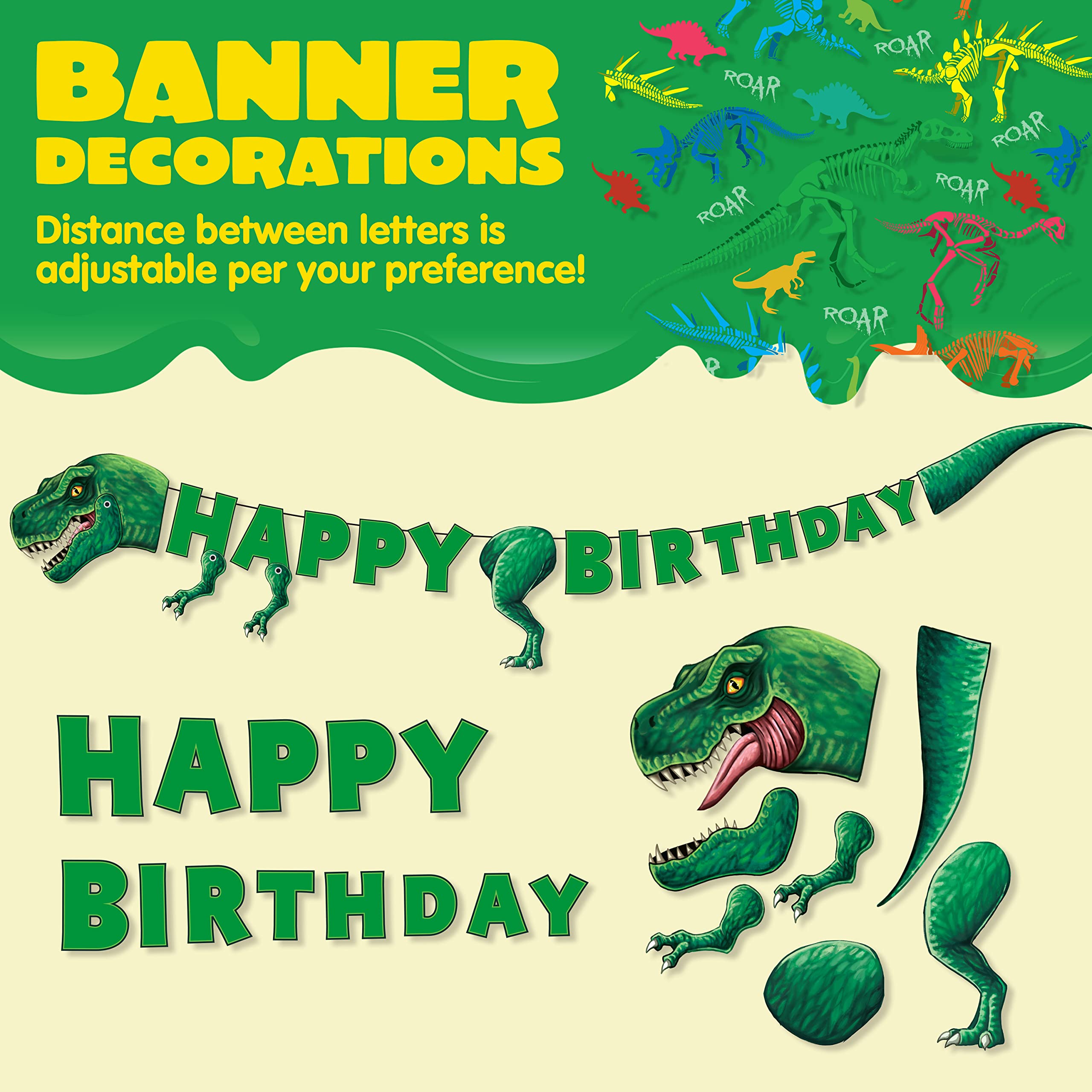 JOYIN 145-Piece Dinosaur Birthday Party Supplies with Banner, 24-Serve Disposable Tableware Set - Plates, Cups, Napkins & Cutlery detail image 4