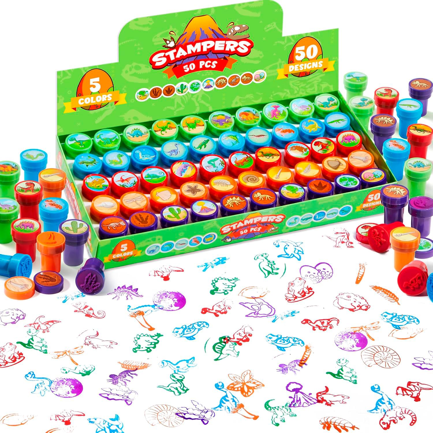 JOYIN Children's Dinosaur Stamp Set, 50 Pieces (with Plastic Storage Box) detail image 1