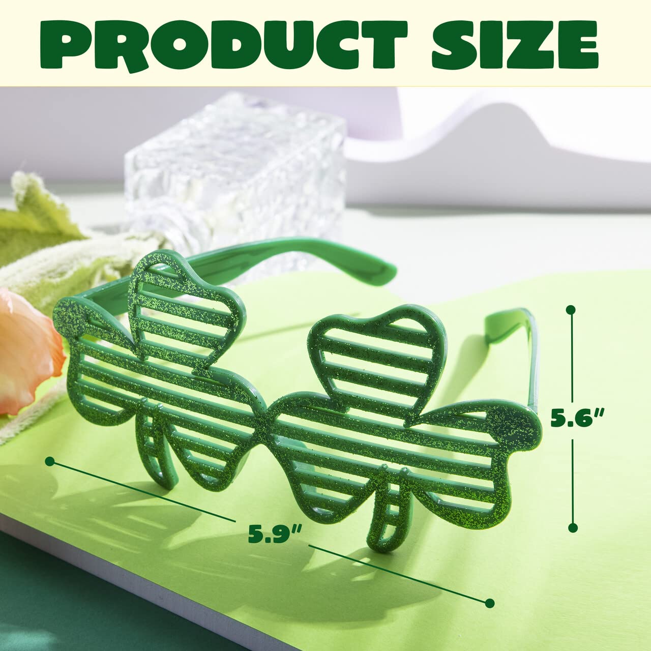 JOYIN 24 PCS St. Patrick's Day Shamrock Glitter Sunglasses — Green Clover Party Favors detail image 5