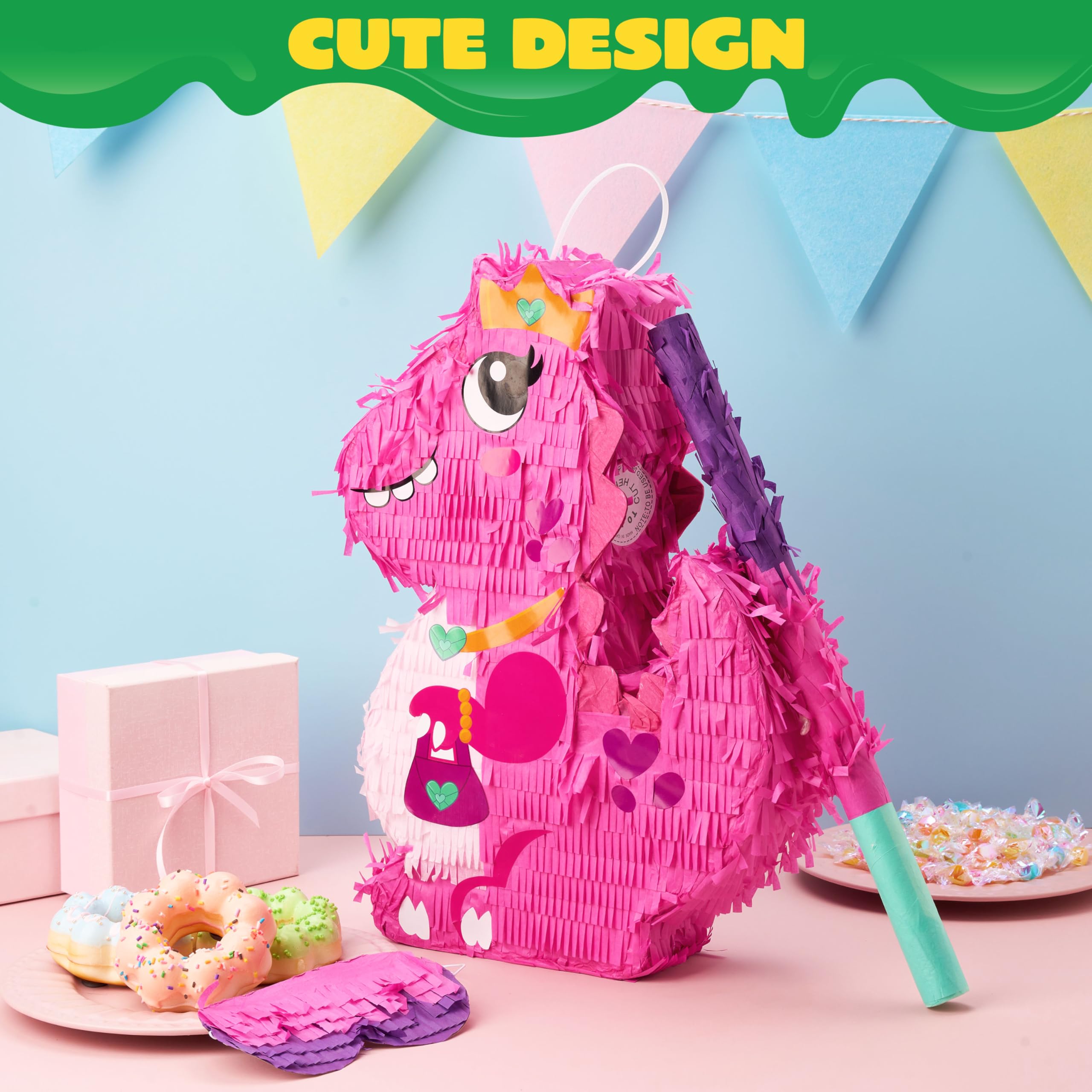 Dinosaur Pinata with Stick for Adult Party Decorations, Fiesta Taco Party, Mexican Theme, 11. 8" x 16" detail image 3