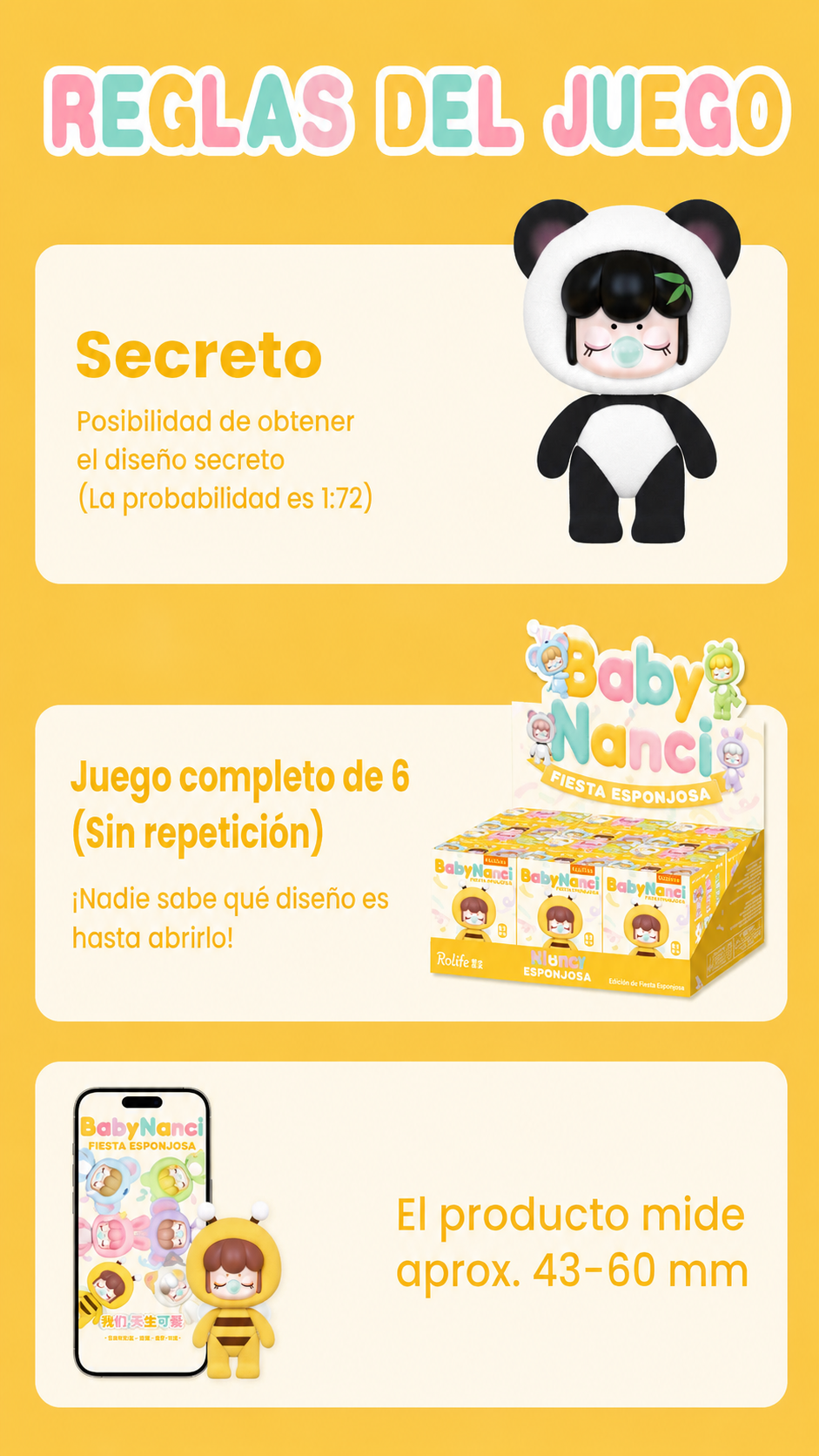 Rolife BabyNanci Fluffy Party - Figura sorpresa de peluche (1 pieza aleatoria), temática animal, adorable para coleccionar, 6 diseños comunes + diseño oculto, clásico rostro dormido con chicle, regalo perfecto para fans de Nanci y coleccionistas de blind boxes detail image 5