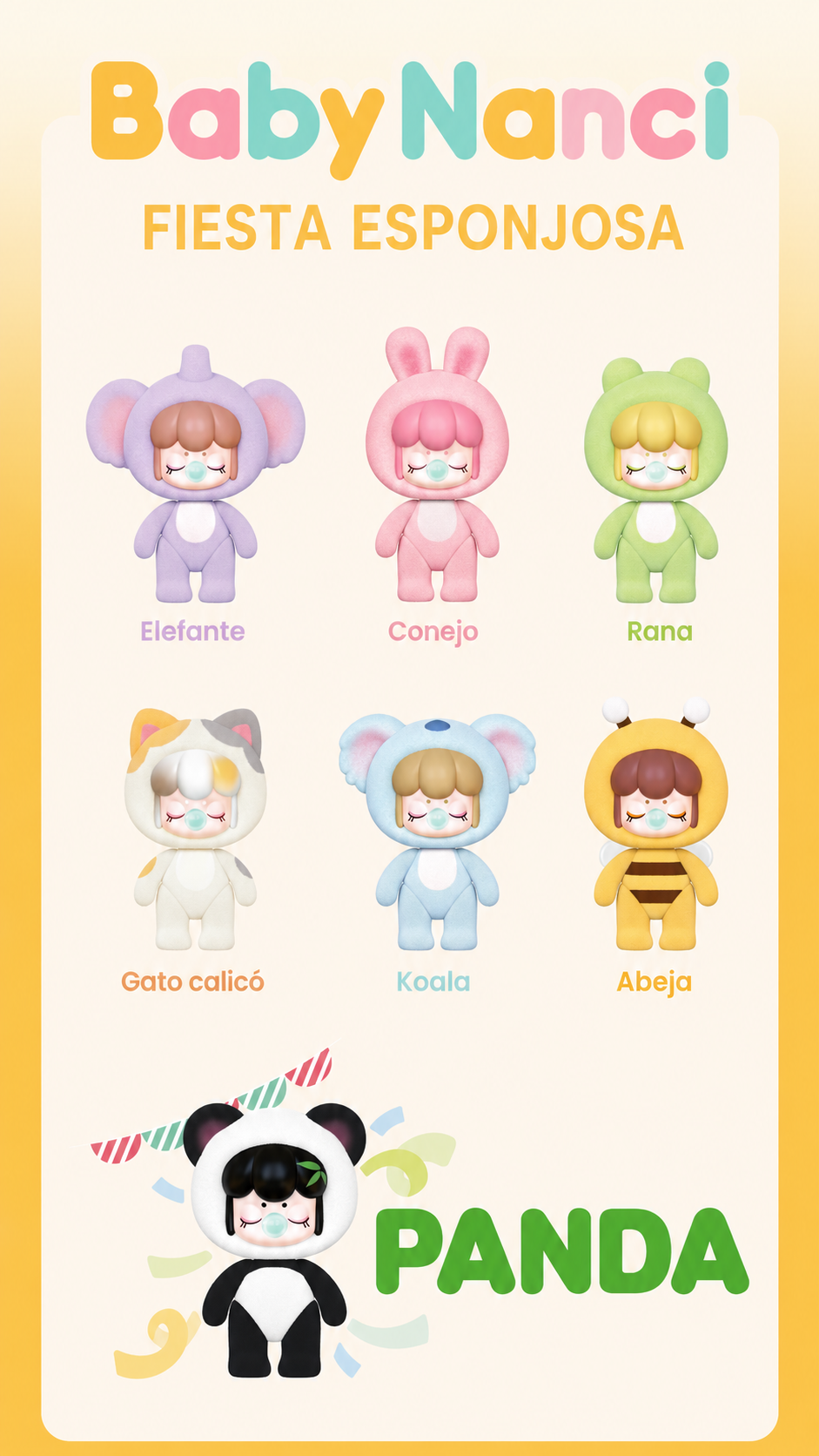 Rolife BabyNanci Fluffy Party - Figura sorpresa de peluche (1 pieza aleatoria), temática animal, adorable para coleccionar, 6 diseños comunes + diseño oculto, clásico rostro dormido con chicle, regalo perfecto para fans de Nanci y coleccionistas de blind boxes detail image 2