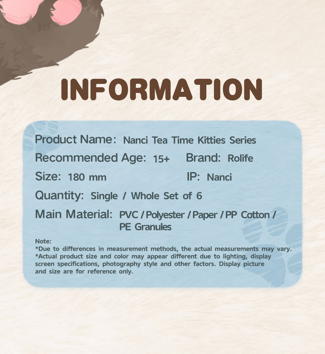 Rolife Nanci Tea Time Kitties Surprise Blind Box Plush — 1 Random Piece; Cute Cat-Themed Collectible Dolls (6 Regular + Hidden), Soft Plush, Perfect Gift for Nanci Fans, Cat Lovers, and Blind Box Collectors detail image 10