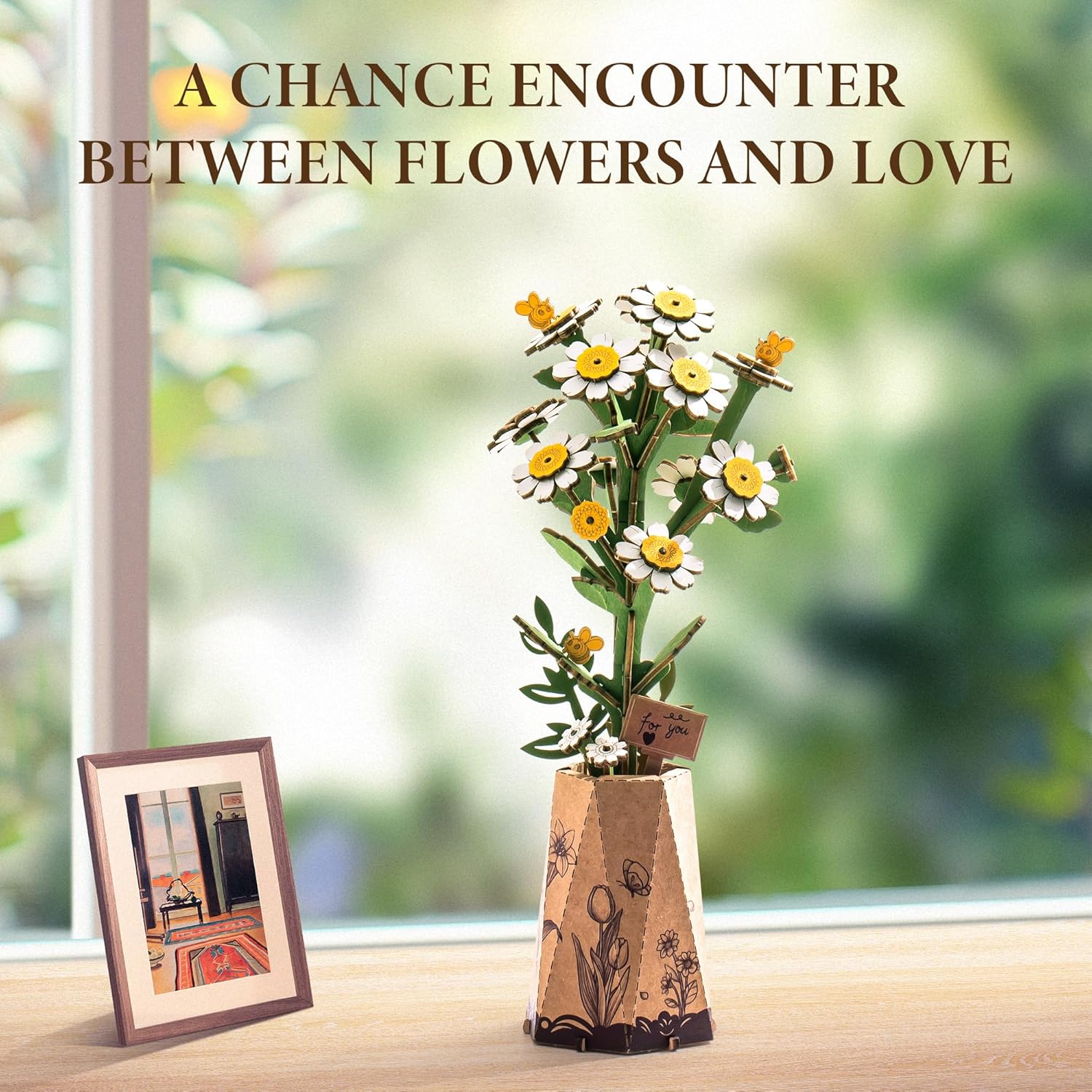 ROBOTIME Rowood Chamomile TW061 Wooden Chamomile Flower DIY 3D Puzzle — Realistic Wood Floral Decor, Desktop Ornament, Birthday & Holiday Gift detail image 2