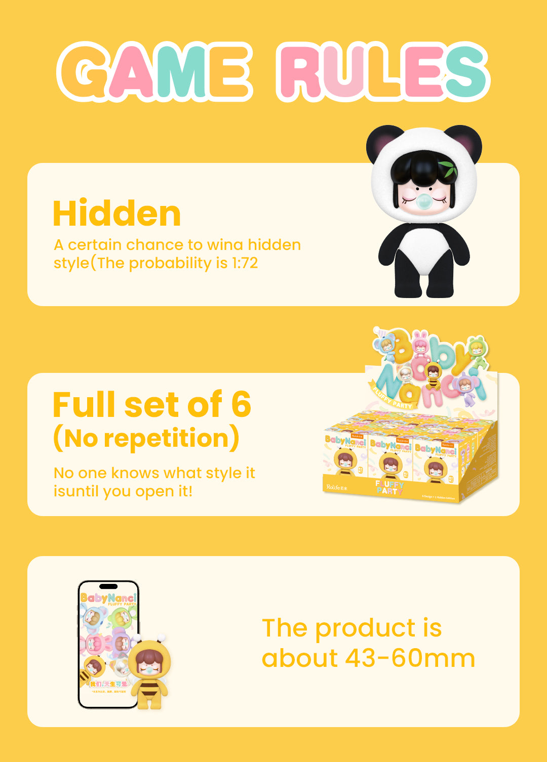 Rolife BabyNanci Fluffy Party Plush Blind Box Figure – 1 Random Piece, Cute Animal-Themed Collectible (6 Regular + Hidden) detail image 5