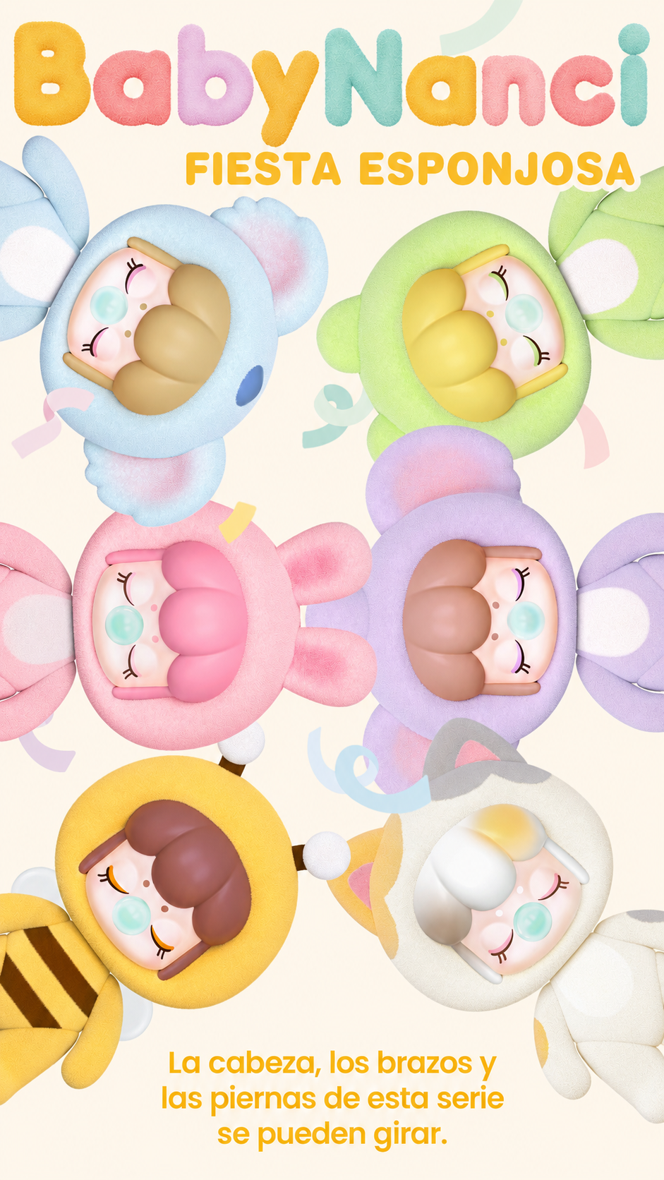 Rolife BabyNanci Fluffy Party - Figura sorpresa de peluche (1 pieza aleatoria), temática animal, adorable para coleccionar, 6 diseños comunes + diseño oculto, clásico rostro dormido con chicle, regalo perfecto para fans de Nanci y coleccionistas de blind boxes detail image 4