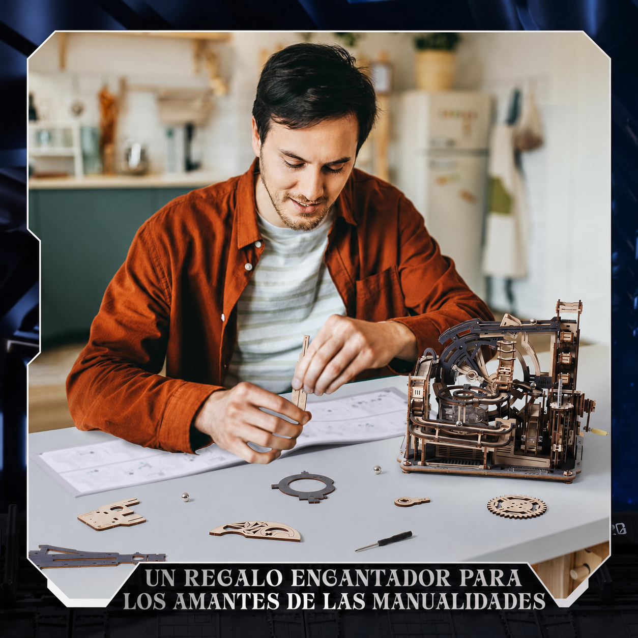 ROKR Marble Spaceport LGC01 modelo de pista de canicas eléctrico de madera 472 piezas, rompecabezas 3D DIY tema puerto espacial futurista, pista de canicas con modos manual/eléctrico, 6 desviadores + 5 pistas, para entusiastas de modelos mecánicos y puzzles de madera, regalo de cumpleaños y festividades detail image 6