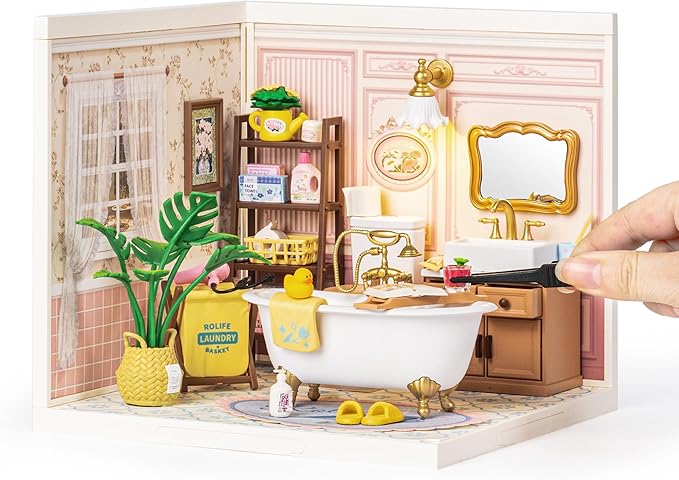 Rolife Super Creator Pop Bubble Bathroom DW014B Miniature DIY Bathroom Kit — 103-Piece No-Glue Snap Assembly with LED, Stackable Modular Display, Perfect Gift for Dollhouse & DIY Enthusiasts detail image 6