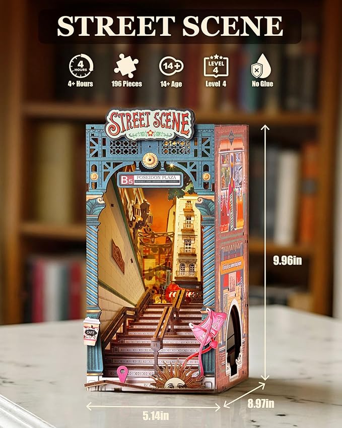 Rolife Street Scene TGB13 Urban Streetbook Miniature Assembly Kit — Subway Station Themed DIY 3D Wooden Puzzle with Lighting and Dust Cover, Insert Shelf Ornament for Book Lovers & Miniature Enthusiasts detail image 1