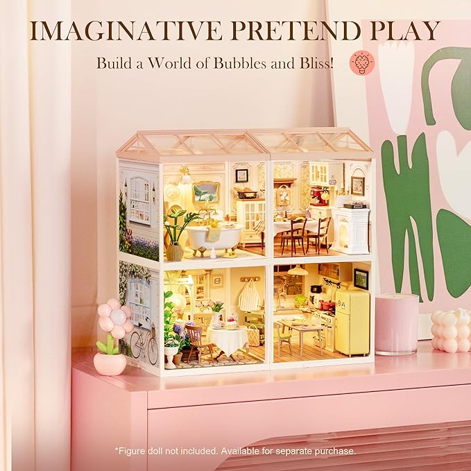 Rolife Super Creator Pop Bubble Bathroom DW014B Miniature DIY Bathroom Kit — 103-Piece No-Glue Snap Assembly with LED, Stackable Modular Display, Perfect Gift for Dollhouse & DIY Enthusiasts detail image 2