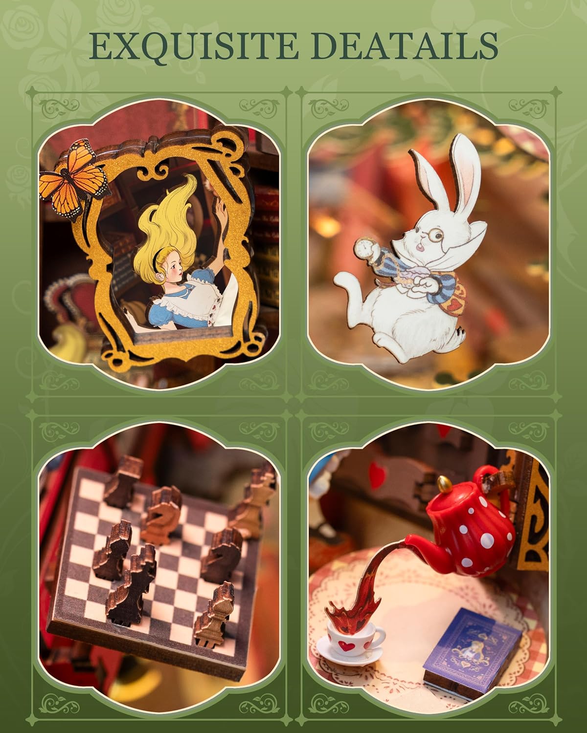 Rolife Fall into Wonder TGB12 Book Nook Miniature Kit — DIY 3D Wooden Puzzle Bookend, 300-Piece Fairy Tale Scene with LED Lights, Desktop Décor Gift for Book Lovers & Miniature Enthusiasts detail image 6