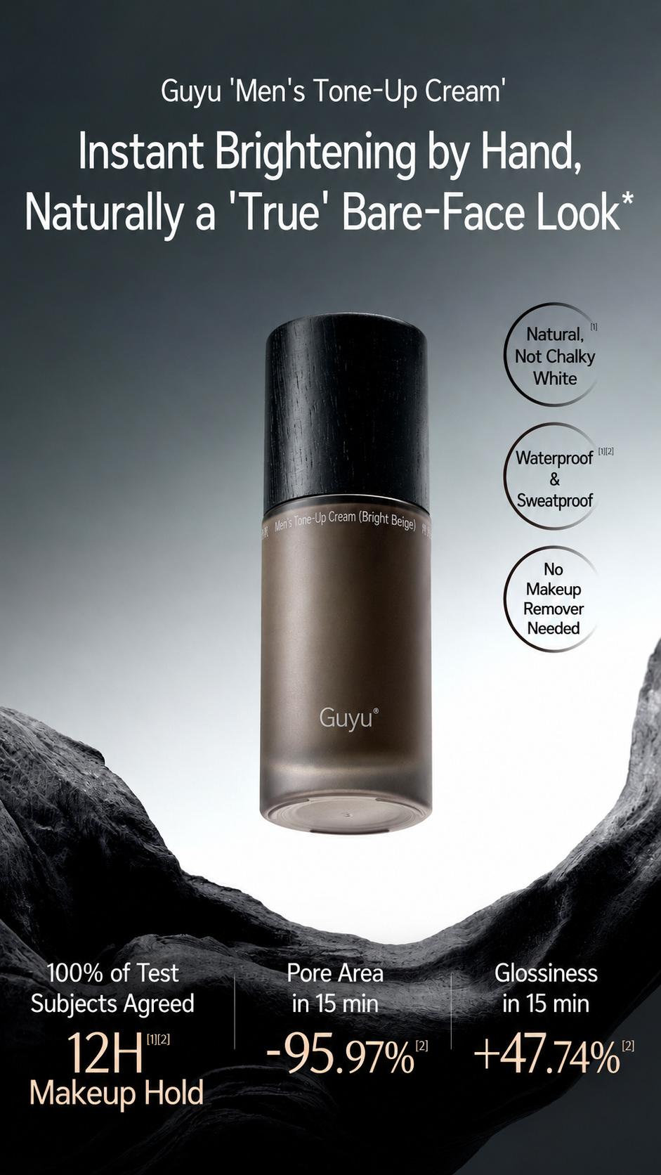Guyu Men's Bare-Face Cream — Toning & Concealing BB Cream (Natural Shade) Waterproof, Sweat-Resistant, Washable with Face Cleanser — 50g detail image 1